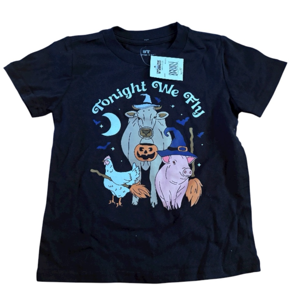 Kids Halloween Shirt Tonight We Fly Farm Cow Chicken Pig Size 3T New with tags